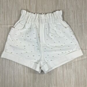 Fantastic Fawn White Pearl Embellished Paperbag Waist Denim Shorts Small